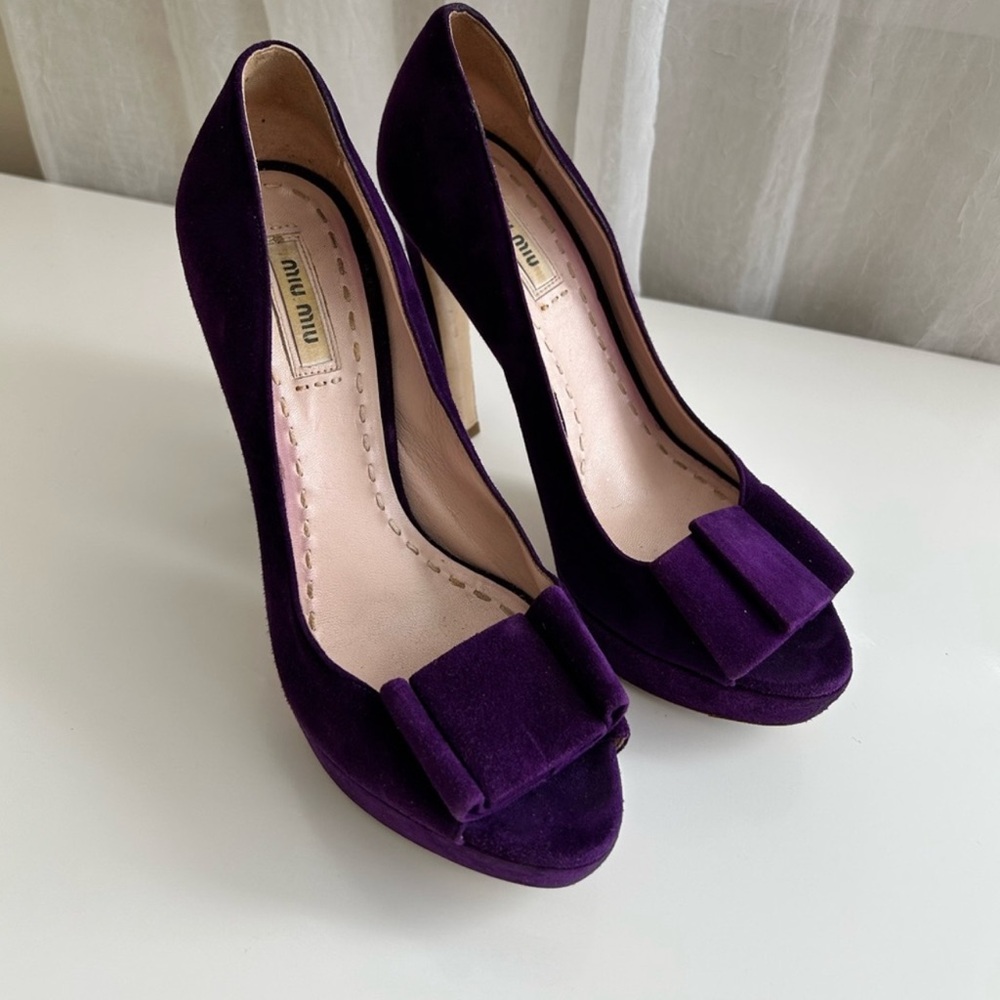 Miu Miu | Purple suede box heels pumps size 38/8